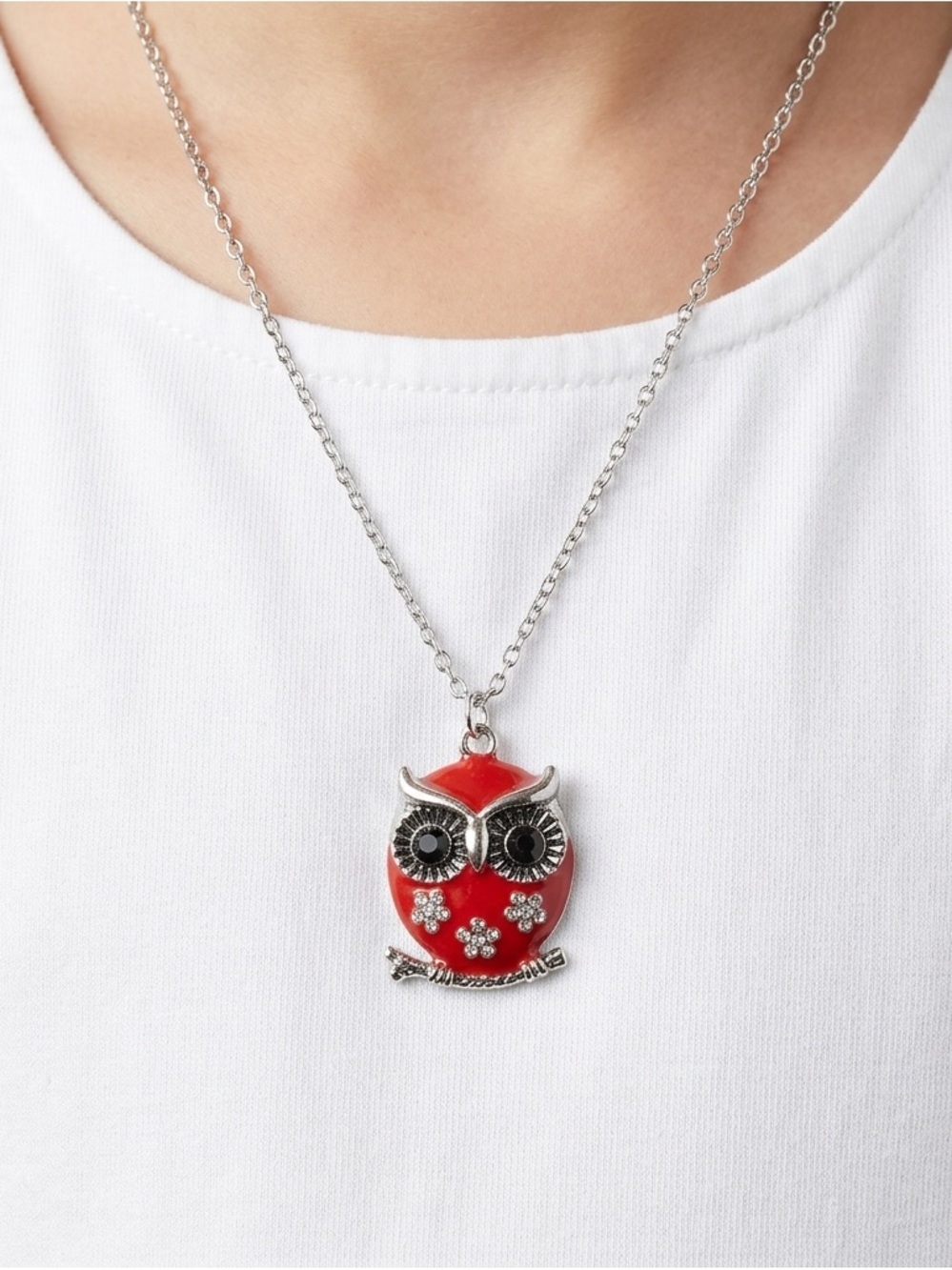 Red Enamel Owl Necklace | Groovy Owl Kids Pendant Cute Jewelry